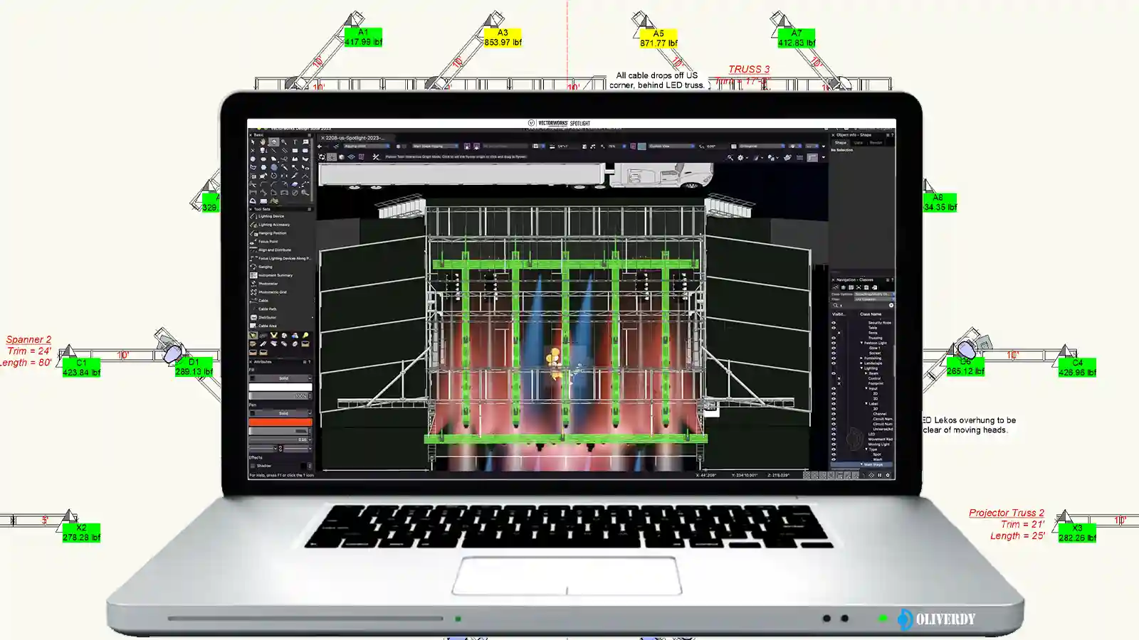 Plan technique rigging et Braceworks avancé – formation Vectorworks Spotlight Niveau 2 Oliverdy